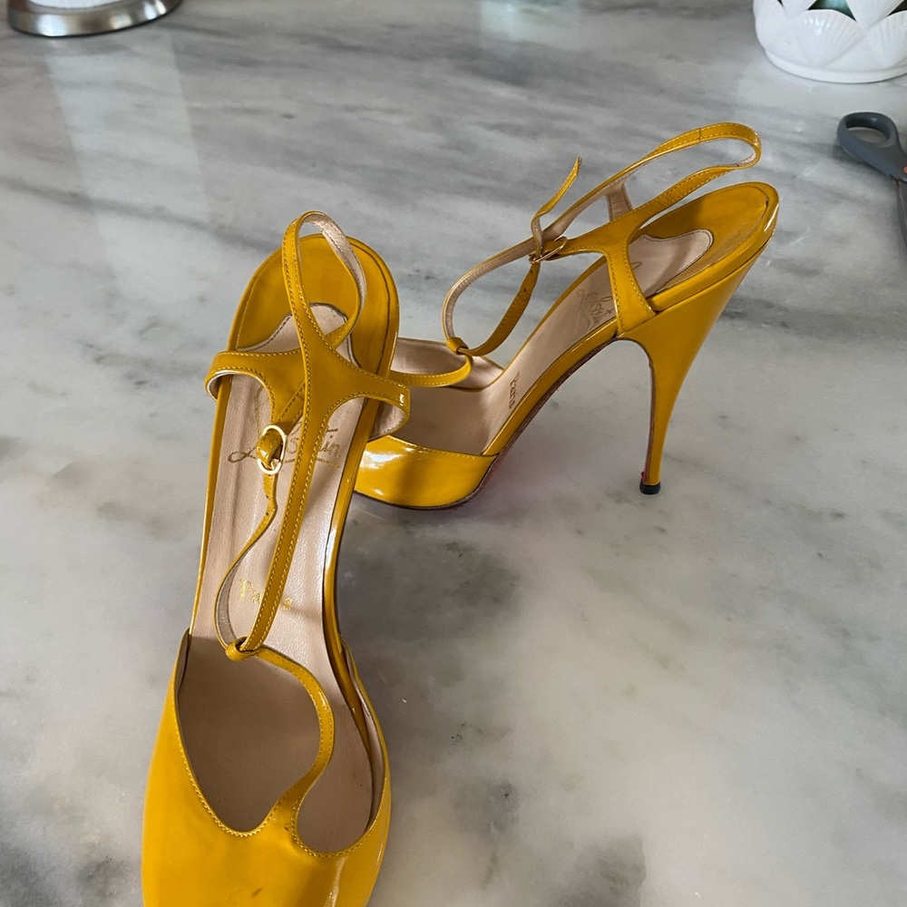 Christian Louboutin patent T strap sandal